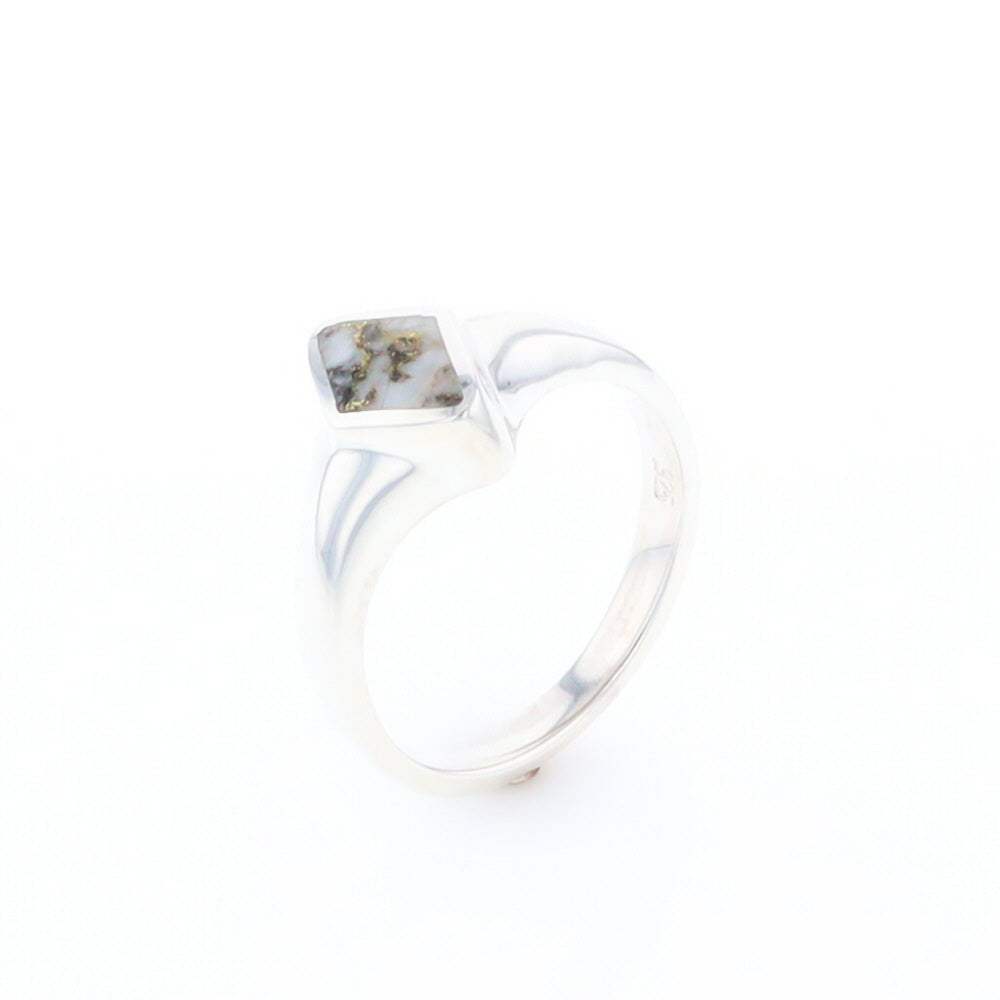 Sterling Silver Gold Quartz Inlaid Diamond Shaped Ring - G3