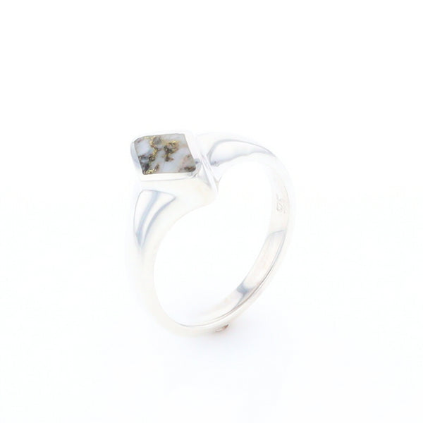 Sterling Silver Gold Quartz Inlaid Diamond Shaped Ring - G3