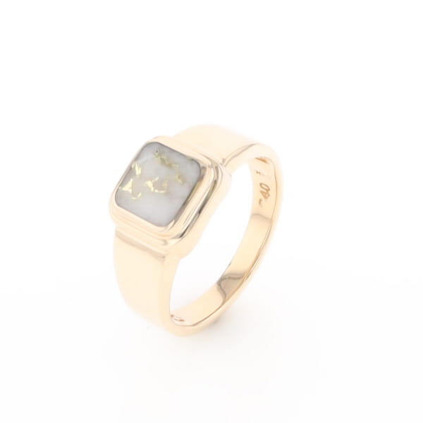 Gold Quartz Ring Square Inlaid Design