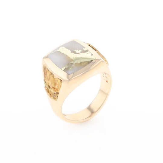 Gold Quartz Ring Double Side Natural Nuggets Rectangle Inlaid Center G1