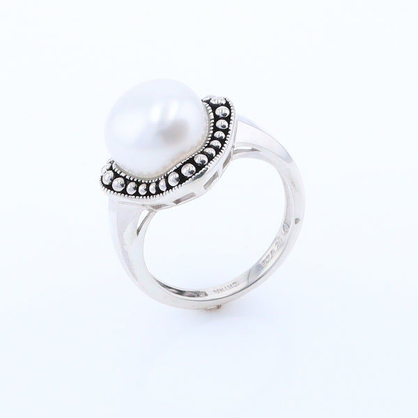 Pearl with Milgrain Halo Ring