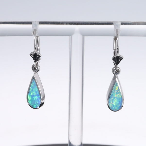 Opal Earrings Tear Drop Inlaid Design Lever Backs