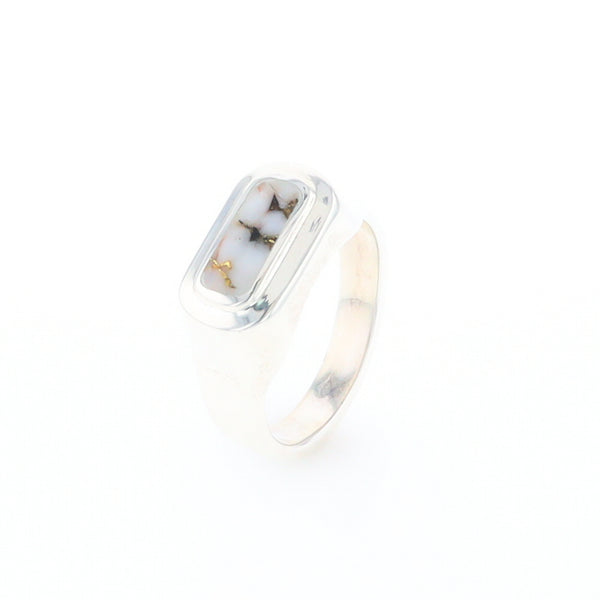 Sterling Silver Gold Quartz Inlaid Rectangular Ring - G3