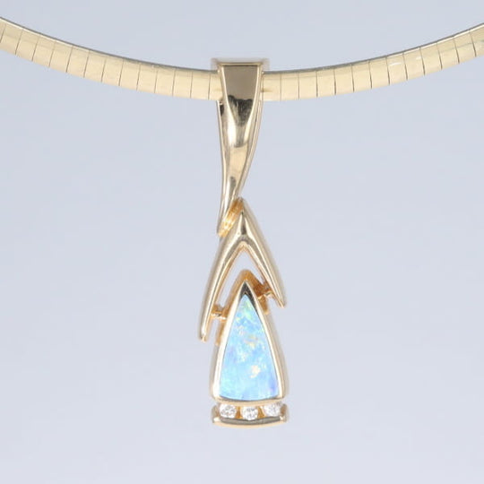 Opal Pendant Triangle Inlaid Design with .06ctw Round Diamonds