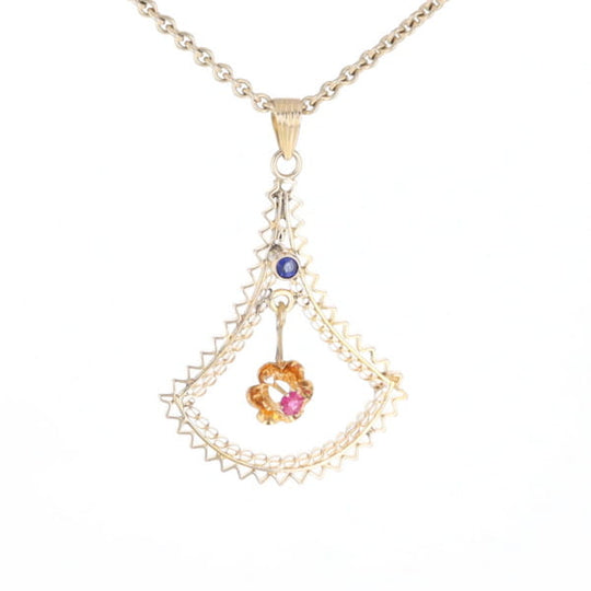Vintage Buttercup Dangle Ruby Scrollwork Pendant
