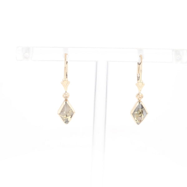 Gold Quartz Earrings Diamond Shape Inlaid Lever Backs G2