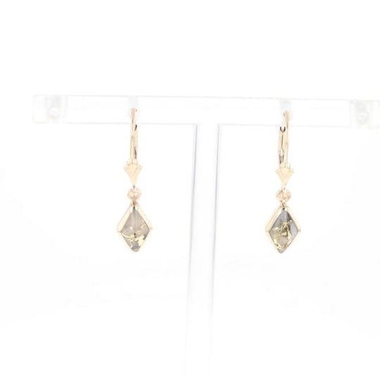 Gold Quartz Earrings Diamond Shape Inlaid Lever Backs G2