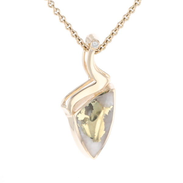 Gold Quartz Triangulare Inlaid Pendant with Diamond Accent