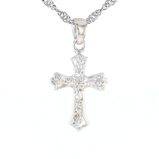 Sterling Silver Flower Cross Pendant