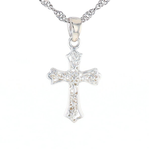 Sterling Silver Flower Cross Pendant