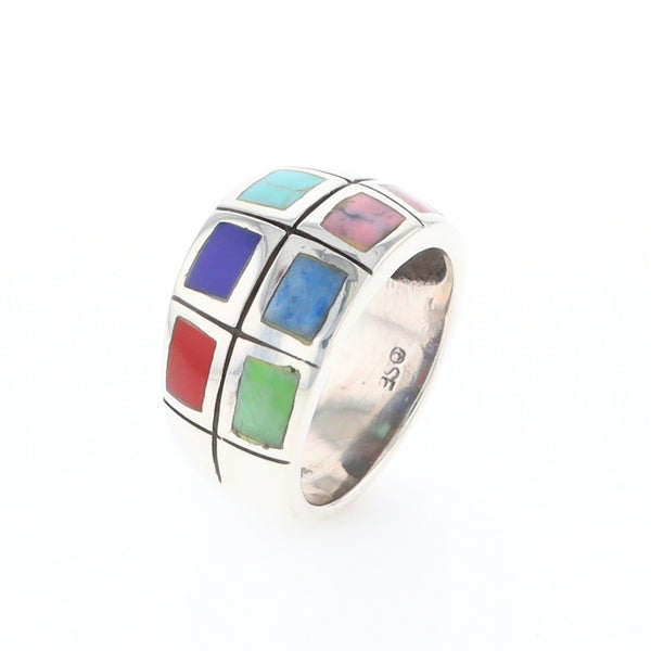 Native Silver Multi Stone Inlaid Ring