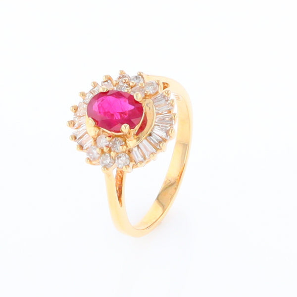 Oval Ruby Ring with Mixed Diamond Halo