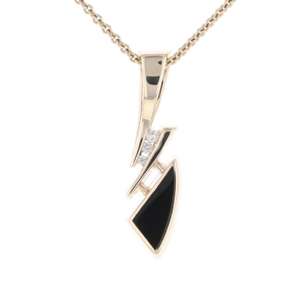 Retro Style Triangular Onyx Inlaid Pendant with .07ctw Diamonds