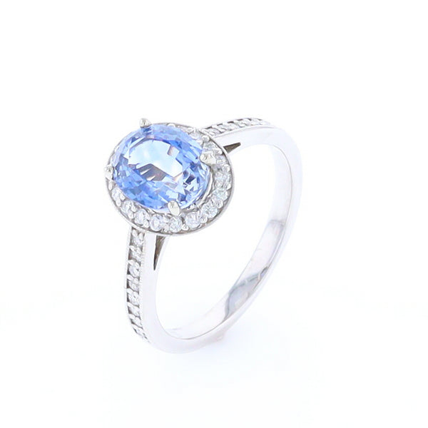 Oval Ceylon Sapphire with Diamond Halo Ring