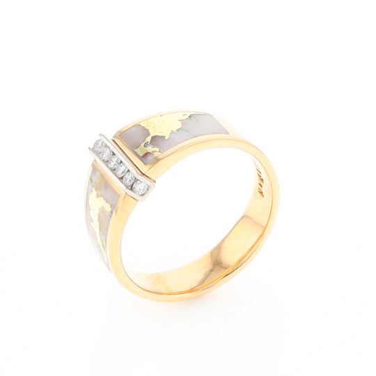 Gold Quartz Ring Double Sided Inlaid with .19ctw Round Diamonds