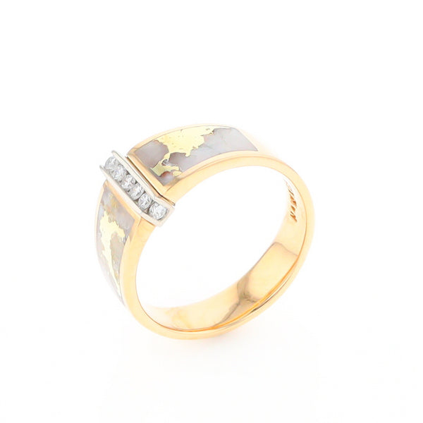 Gold Quartz Ring Double Sided Inlaid with .19ctw Round Diamonds