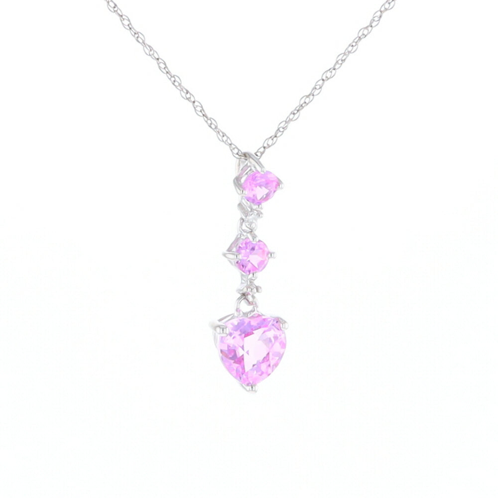Synthetic Pink Sapphire Dangle Heart Necklace