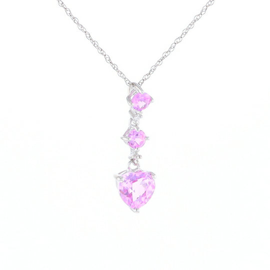 Synthetic Pink Sapphire Dangle Heart Necklace
