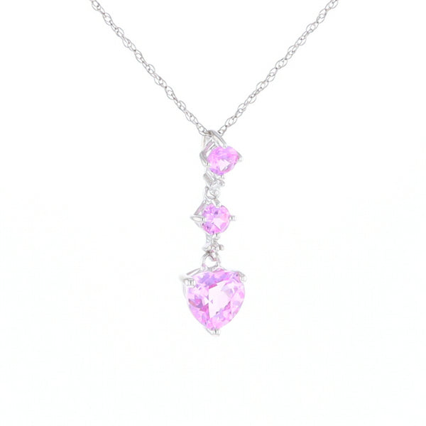 Synthetic Pink Sapphire Dangle Heart Necklace