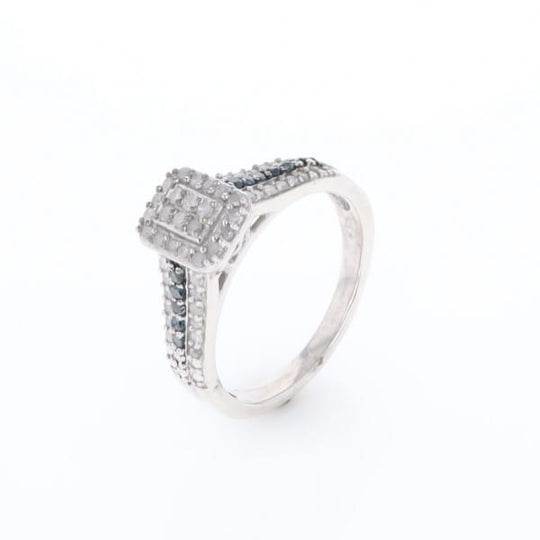 Blue & White Diamond Rectangle Cluster Ring