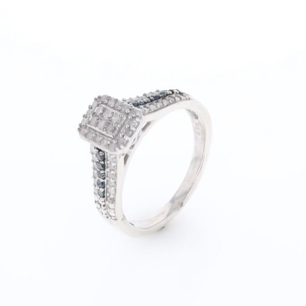 Blue & White Diamond Rectangle Cluster Ring