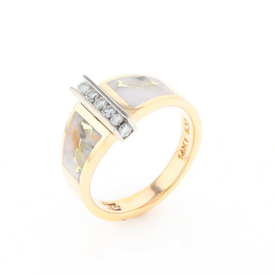 Gold Quartz Ring Double Sided Inlaid Design with .23ctw Diamonds