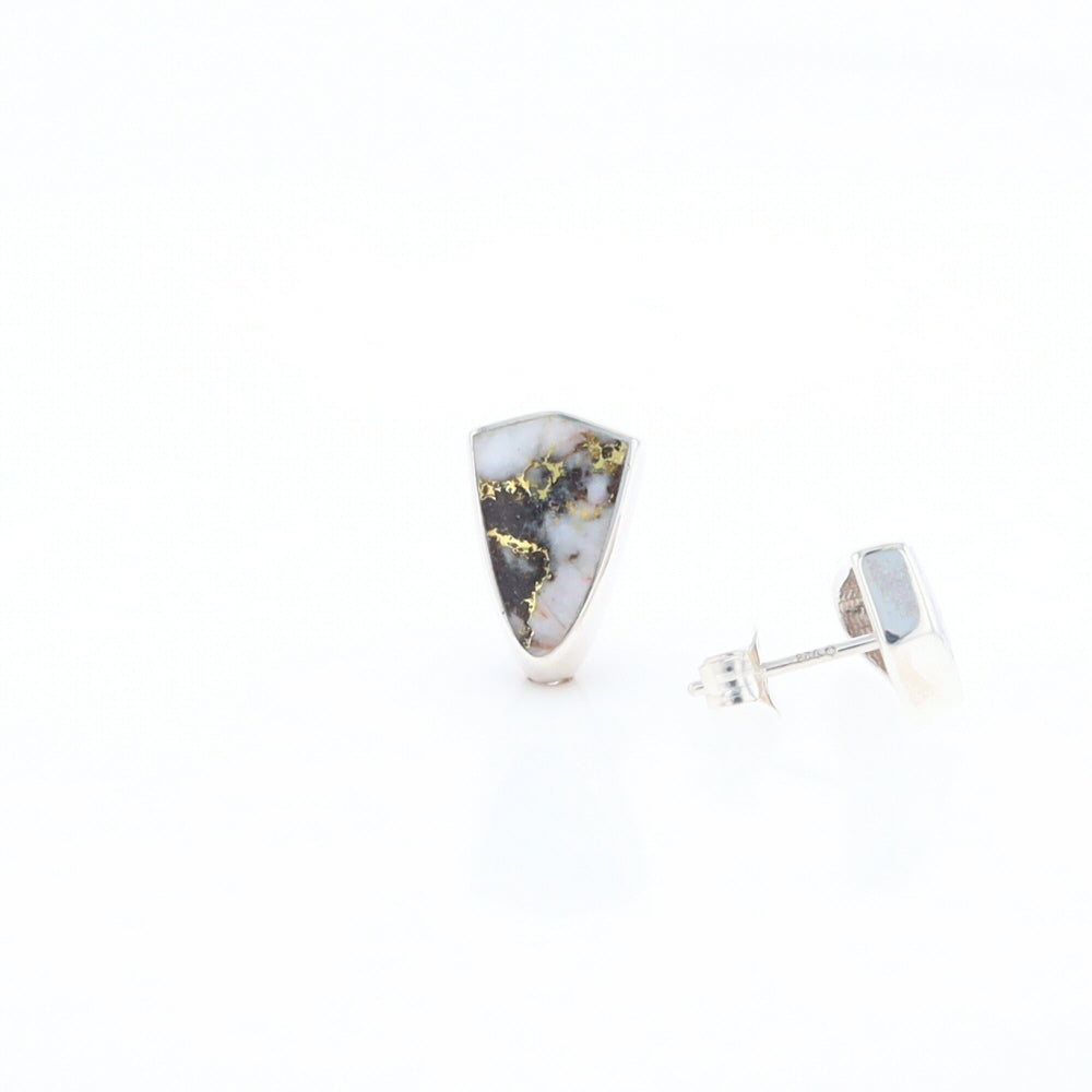 Sterling Silver Gold Quartz Inlaid Shield Stud Earrings - G3