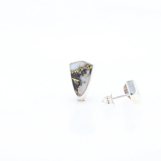 Sterling Silver Gold Quartz Inlaid Shield Stud Earrings - G3