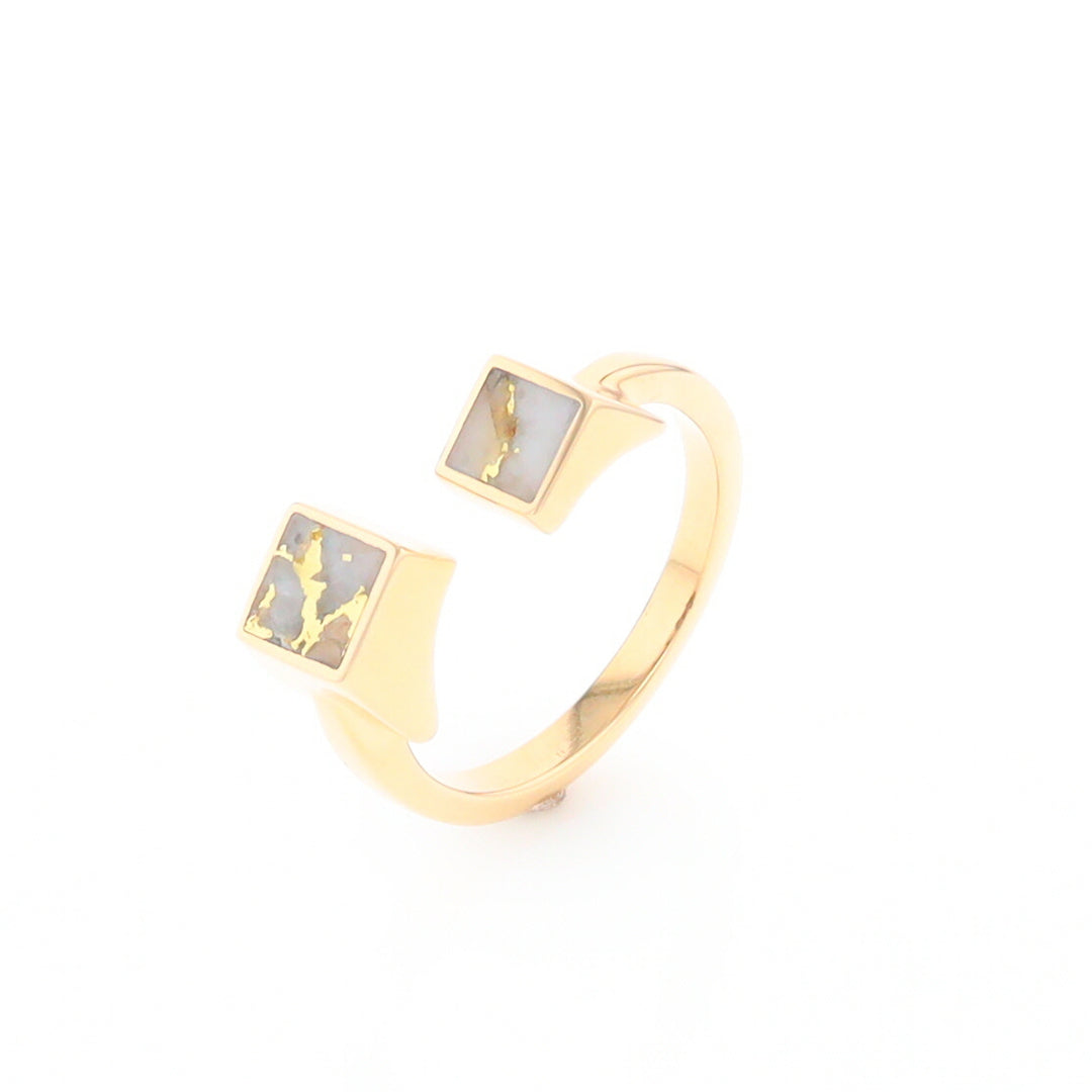 Gold Quartz Ring Wrap Double Square Inlaid Design