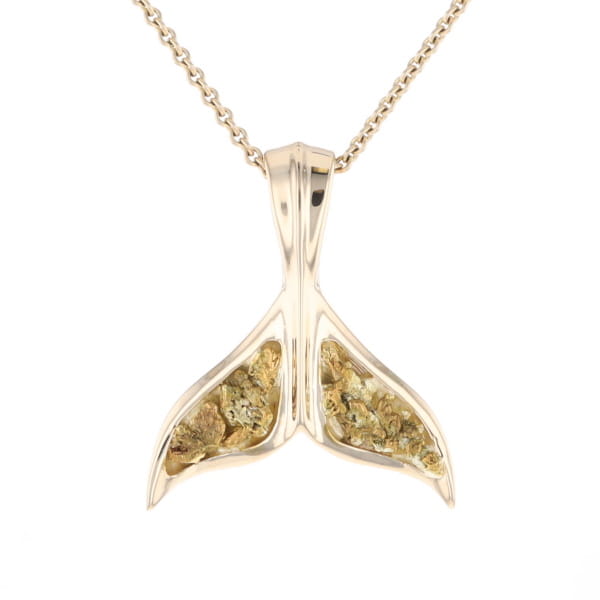 Whale Tail Natural Gold Nuggets Inlaid Pendant XL