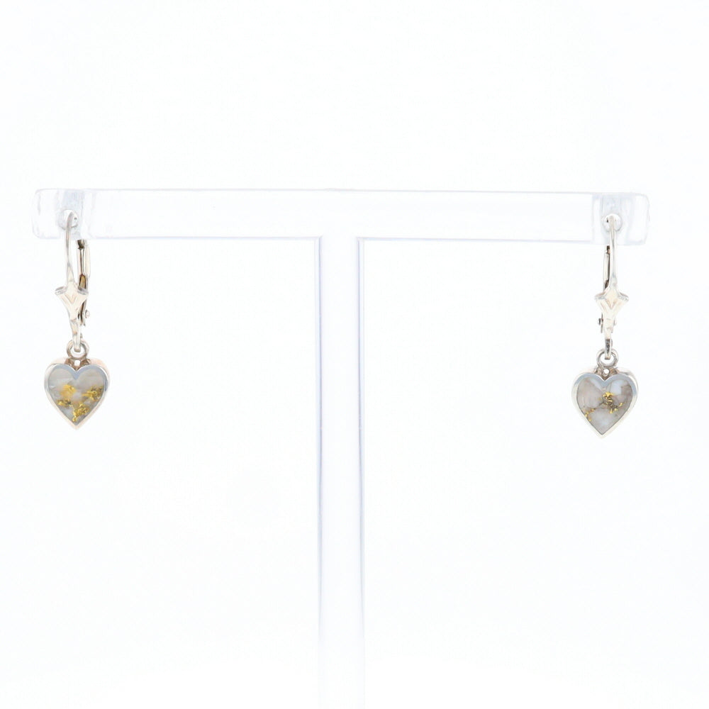 Silver Gold Quartz Inlaid Heart Earrings - G3