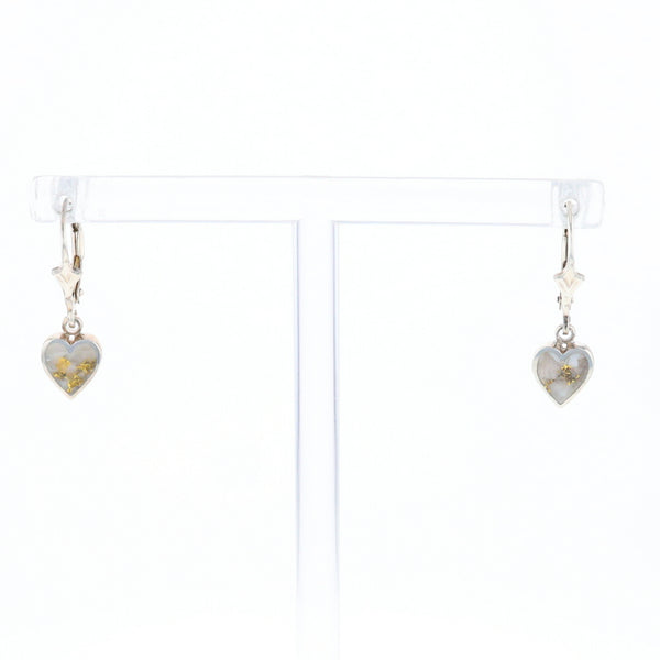 Silver Gold Quartz Inlaid Heart Earrings - G3