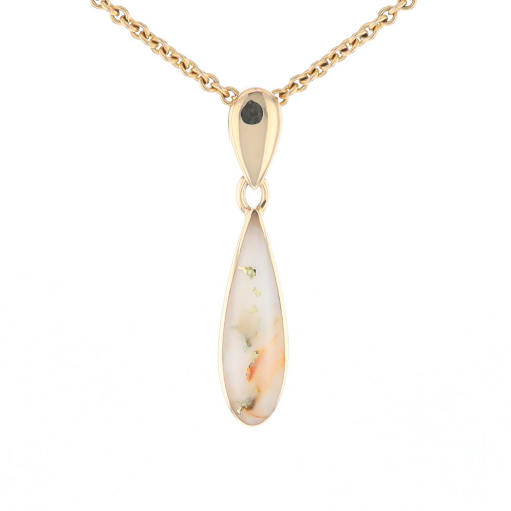 Gold Quartz Necklace Tear Drop Inlaid Pendant