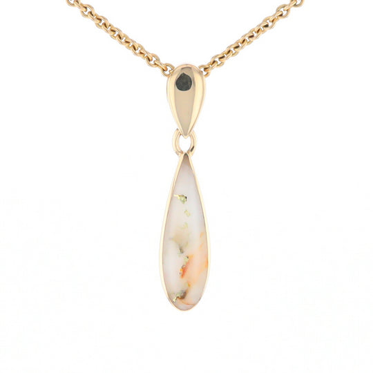 Gold Quartz Necklace Tear Drop Inlaid Pendant