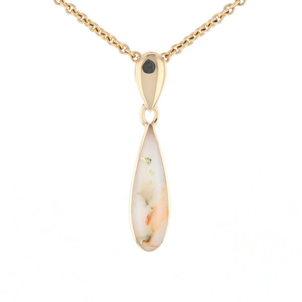 Gold Quartz Necklace Tear Drop Inlaid Pendant