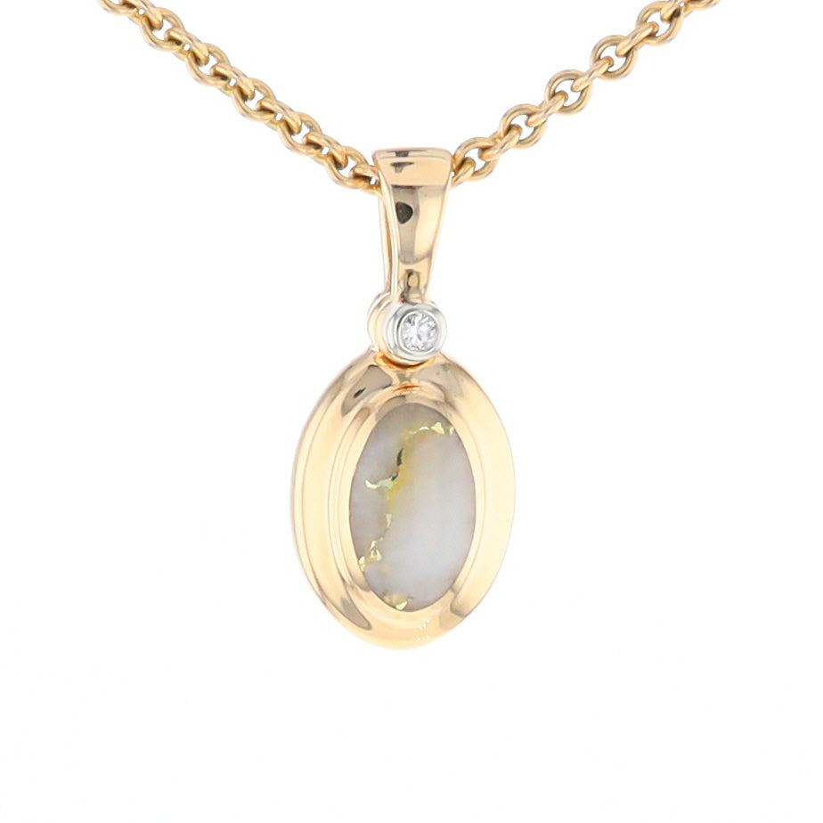 Gold Quartz Oval Inlaid Pendant with .02ct Diamond