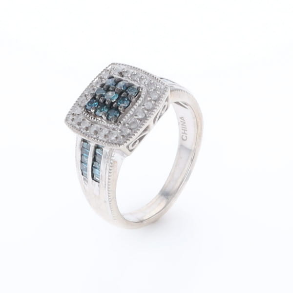 Square Blue & White Diamond Ring