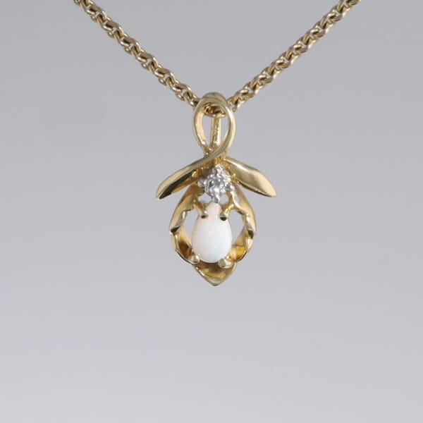 Pear-leaf Opal and Diamond Pendant