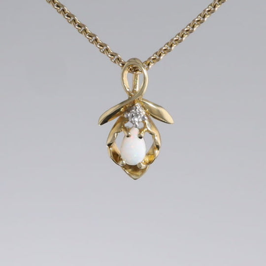 Pear-leaf Opal and Diamond Pendant