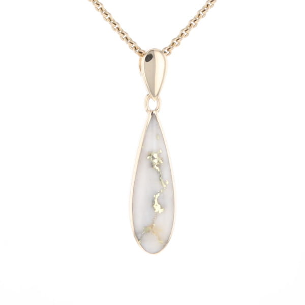 Gold Quartz Pendant Tear Drop Inlaid Design G1