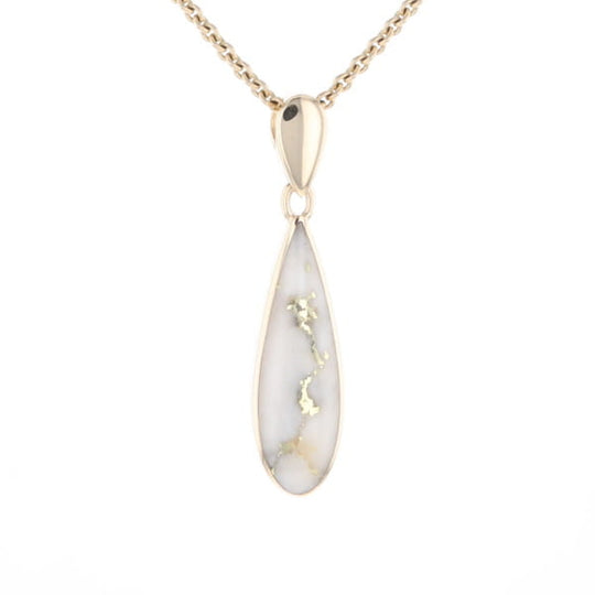 Gold Quartz Pendant Tear Drop Inlaid Design G1