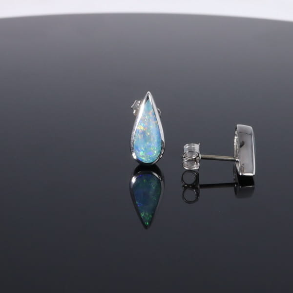 Opal Earrings Tear Drop Inlaid Design Studs