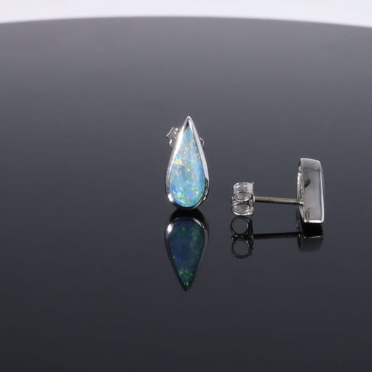 Opal Earrings Tear Drop Inlaid Design Studs