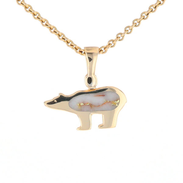 Gold Quartz Inlaid Polar Bear Pendant