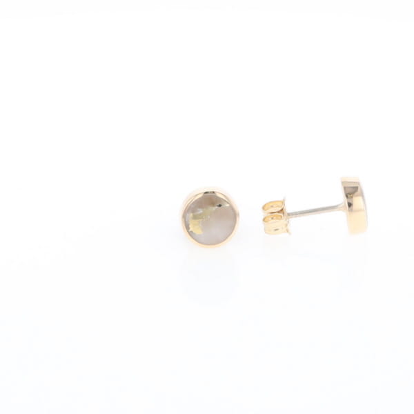 Gold Quartz Earrings Round Inlaid Studs