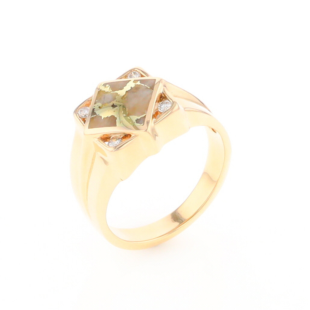 Gold Quartz Mens Ring with Diamond Accents