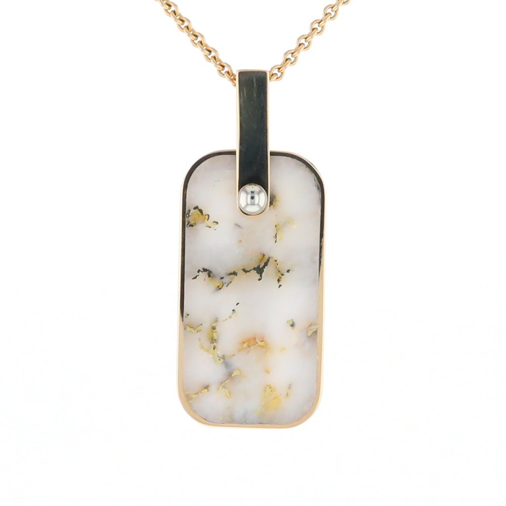 Gold Quartz Necklace Dog Tag Double Sided Inlaid Cross Pendant