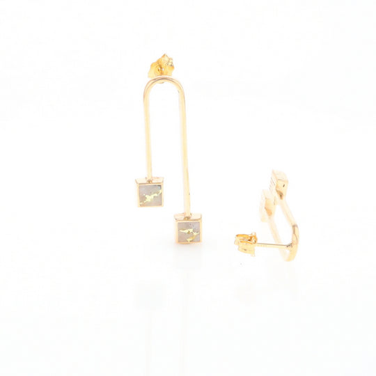 Gold Quartz Double Square Curved Bar Earrings - G2