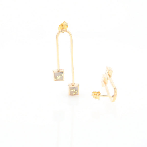 Gold Quartz Double Square Curved Bar Earrings - G2