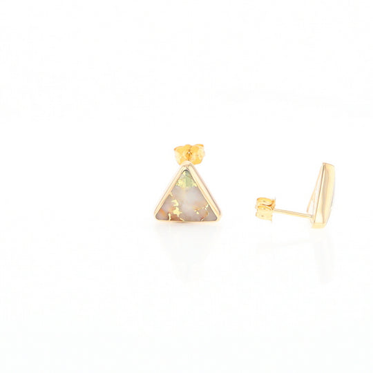 Gold Quartz Earrings Triangle Inlaid Studs - G2